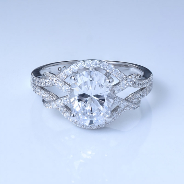 ovale blanc cz rhodium sur 925 anneaux de fiançailles de mariage en argent sterling 