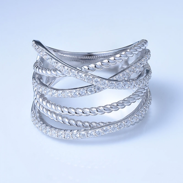 zircone blanche rhodium sur de beaux anneaux en argent sterling à vendre 