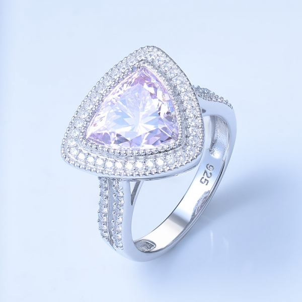 Diamants rhodiés sur diamant rose de 4,0 ct sur anneaux centraux en argent sterling 
