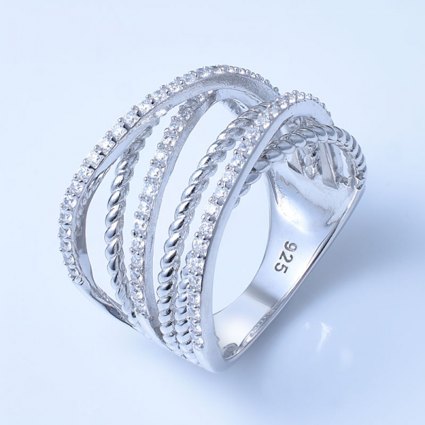 zircone blanche rhodium sur de beaux anneaux en argent sterling à vendre 