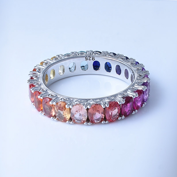 anneau d'éternité arc-en-ciel classique en corindon multicolore multicolore en argent sterling 