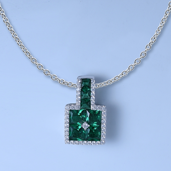 Ensemble de bijoux en argent sterling avec pendentif serti de diamants, vert émeraude et coupe spéciale 