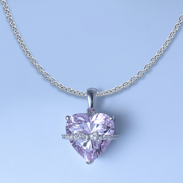 diamant rose plaqué or rose sur l'ensemble de bijoux pendentif noeud coeur sterling 
