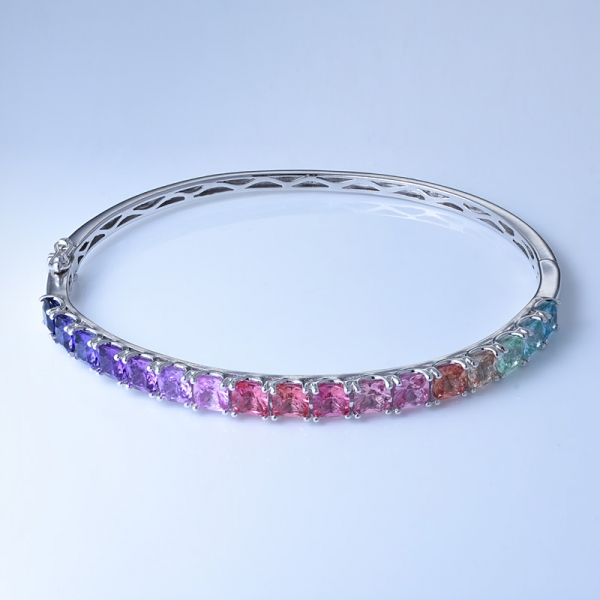 multi couleur pierre rhodium sur argent sterling bracelet arc-en-ciel en gros 