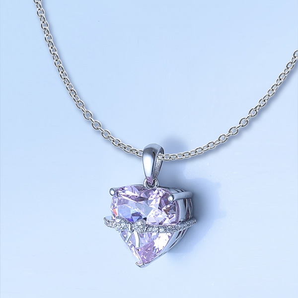 diamant rose plaqué or rose sur l'ensemble de bijoux pendentif noeud coeur sterling 