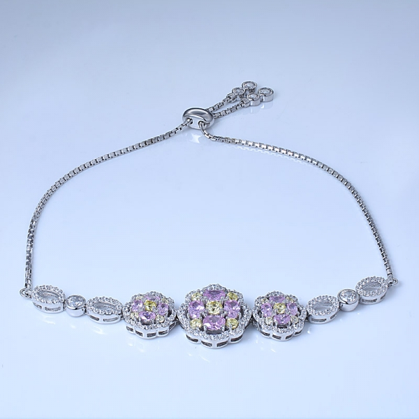 Bracelet ajustable en argent sterling simulant un zircon rhodié sur un diamant rose pâle 