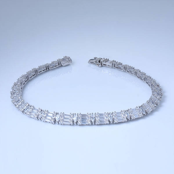 baguette coupe zircon blanc rhodium sur argent sterling ensemble bracelets 