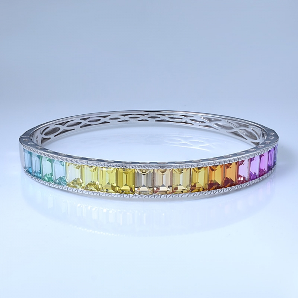 bracelet jonc multicolore simuler saphir rhodium et argent sterling 