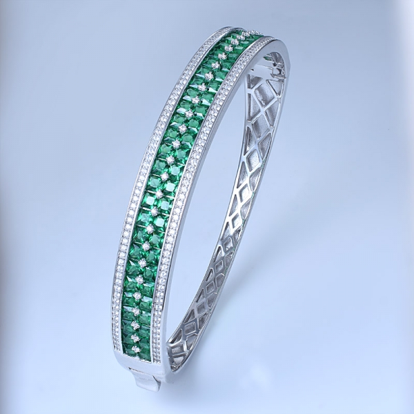 carré simuler émeraude verte rhodium sur bracelet en argent sterling 