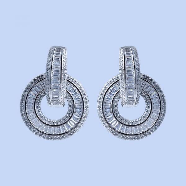 boucles d'oreilles magnétiques baguette et trapézoïde en argent sterling avec rhodium sur argent sterling 