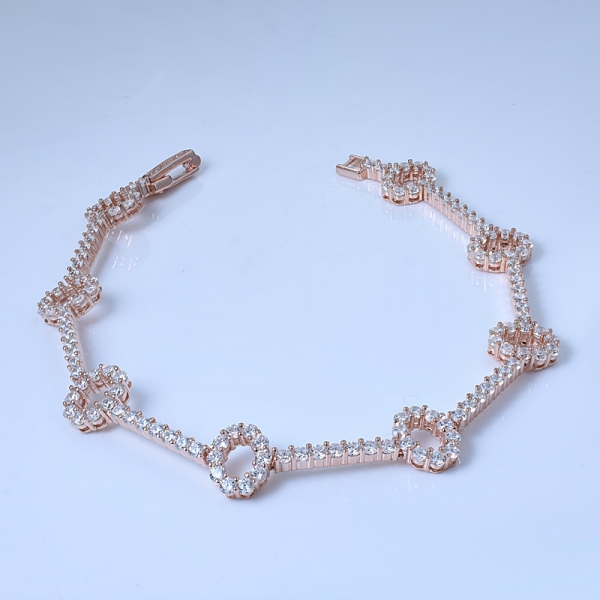 Bracelet ovale en argent sterling avec cz blanc en or rose 18 carats 