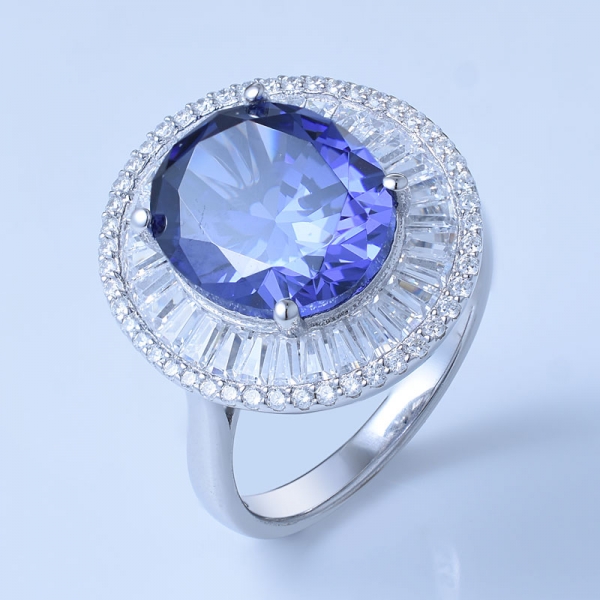 5 carats ovales tanzanites bleues cz rhodium sur alliances en argent sterling avec diamants 