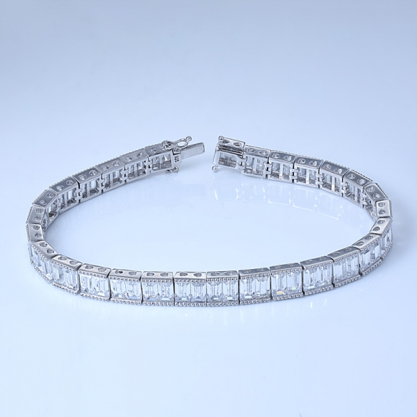 Ensemble de bracelet arc-en-ciel pour dames en argent sterling avec saphir de synthèse sur rhodium 
