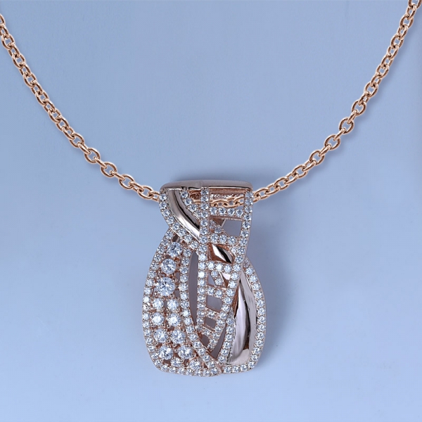 zircone blanche en or rose 18 carats sur argent sterling 925 sertie de pendentif avec chaîne 