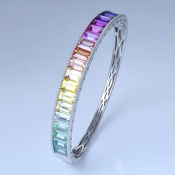 baguettes coupe synthèse saphir argent sterling arc-en-ciel cool bracelet jonc 