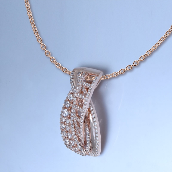 zircone blanche en or rose 18 carats sur argent sterling 925 sertie de pendentif avec chaîne 