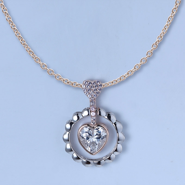 zircone blanche avec pendentif cœur en argent sterling rhodié sur argent sterling avec chaîne 