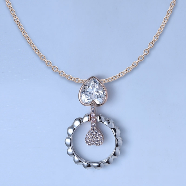 zircone blanche avec pendentif cœur en argent sterling rhodié sur argent sterling avec chaîne 