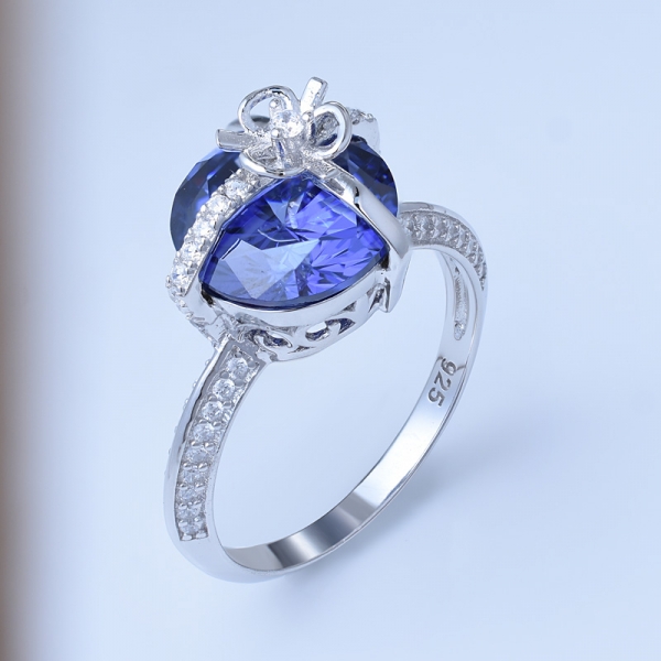 Bague bijoux sertie de rhodium et de tanzanite bleu 4 carats sur argent sterling 