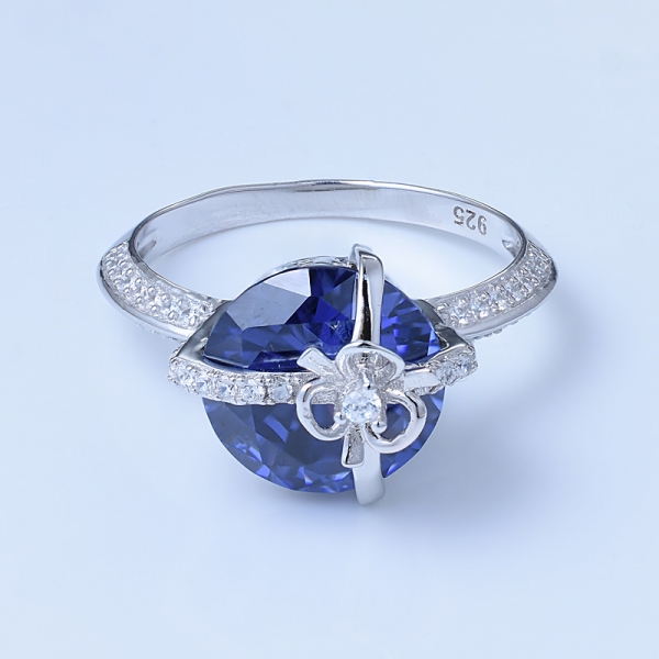 Bague bijoux sertie de rhodium et de tanzanite bleu 4 carats sur argent sterling 