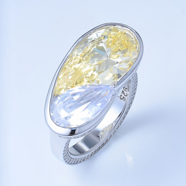 en gros simuler diamant jaune clair rhodium sur bague en argent style turquie 