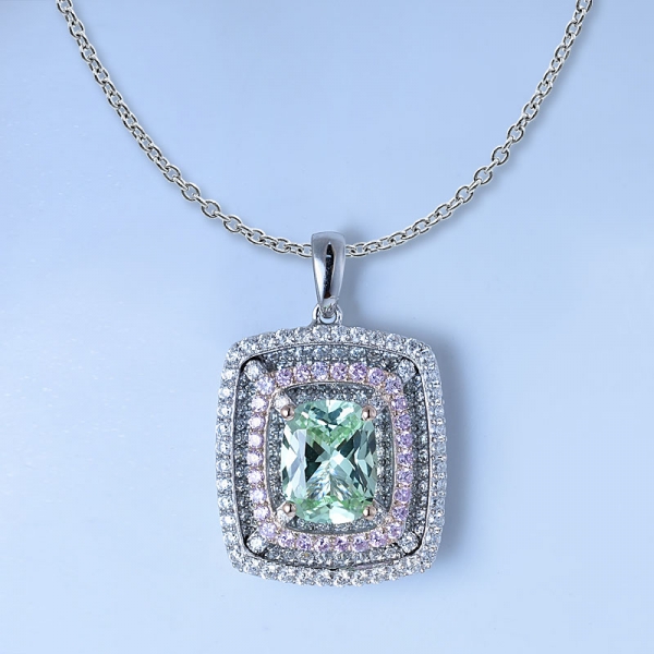 pendentif en pierre précieuse en argent sterling 925 avec diamant synthétique rhodié taille princesse sur argent sterling 925 