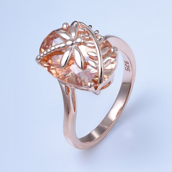 ovale jaune clair diamant simulé cubique zircone promesse de mariée libellule bague pour les femmes 