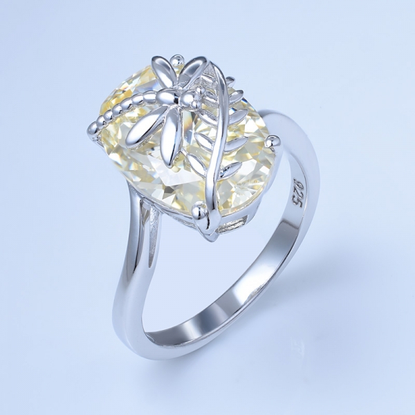 ovale jaune clair diamant simulé cubique zircone promesse de mariée libellule bague pour les femmes 