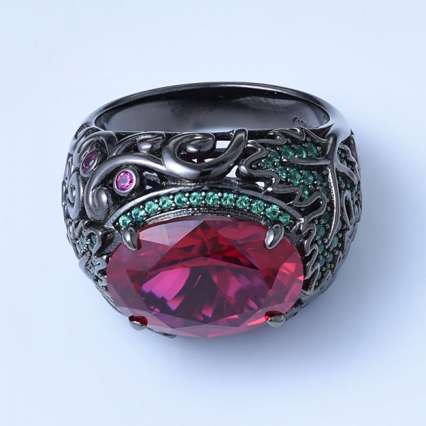 anneaux de mariée rubis corindon noir sur argent sterling 