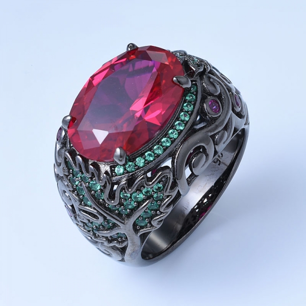 anneaux de mariée rubis corindon noir sur argent sterling 