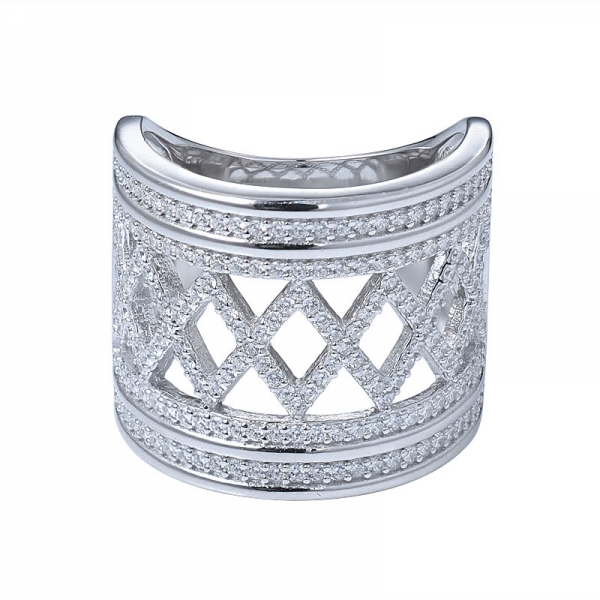 Diamant accent dôme anneau - fin poli pleine pavé zircon cubique grand creux femmes bande de mariage déclaration bague 