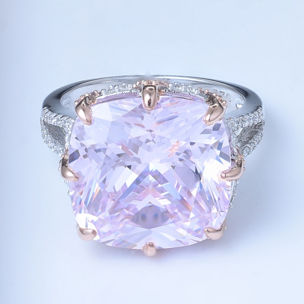Chine usine directsale 12.0ct forme de coussin simulé diamant rose 925 bague en argent sterling pour la promotion de noël 