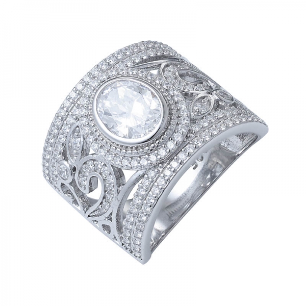 halo ovale blanc zircon cubique 925 solide en argent sterling trio classique bague de fiançailles de mariage 