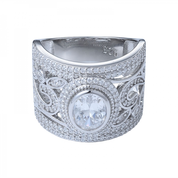 halo ovale blanc zircon cubique 925 solide en argent sterling trio classique bague de fiançailles de mariage 
