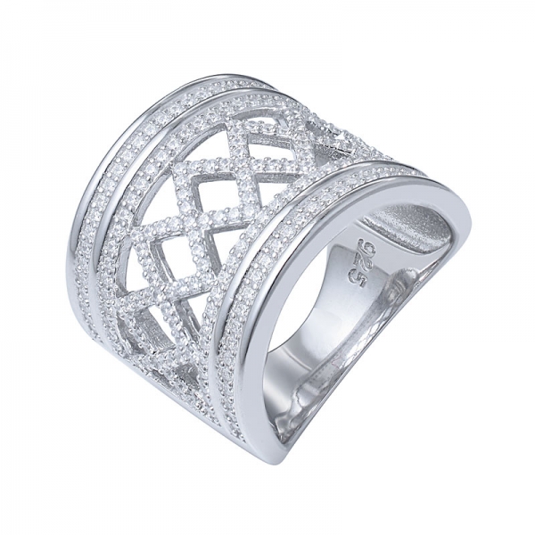 Diamant accent dôme anneau - fin poli pleine pavé zircon cubique grand creux femmes bande de mariage déclaration bague 
