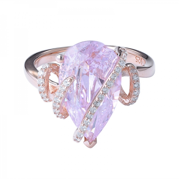 femmes bijoux personnalisés 5 carats rose simulation diamant incrusté en forme de larme bague de mariage femmes 