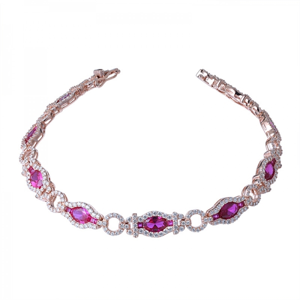 bracelet en pierre de rubis synthétique de luxe plaqué or rose 18 carats pour femme 
