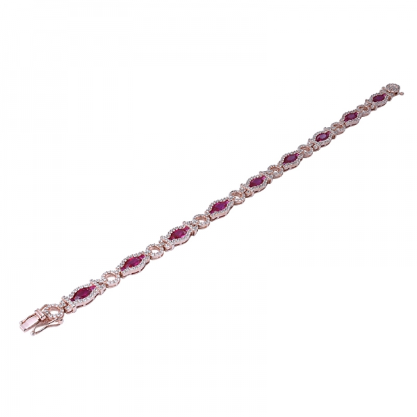 bracelet en pierre de rubis synthétique de luxe plaqué or rose 18 carats pour femme 