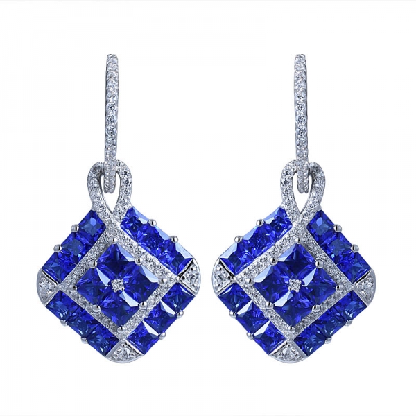 Boucle d'oreille en argent sterling 925 en forme de fleur de saphir bleu en forme de fleur de style vintage pour dame bijoux 