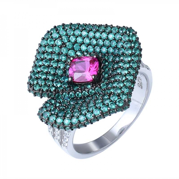 personnalisé 925 bijoux de mariée en argent coussin coupe simuler la bague de fiançailles en diamant émeraude verte 