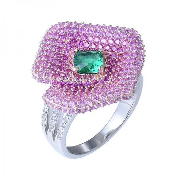 personnalisé 925 bijoux de mariée en argent coussin coupe simuler la bague de fiançailles en diamant émeraude verte 