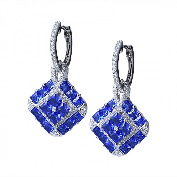 Boucle d'oreille en argent sterling 925 en forme de fleur de saphir bleu en forme de fleur de style vintage pour dame bijoux 