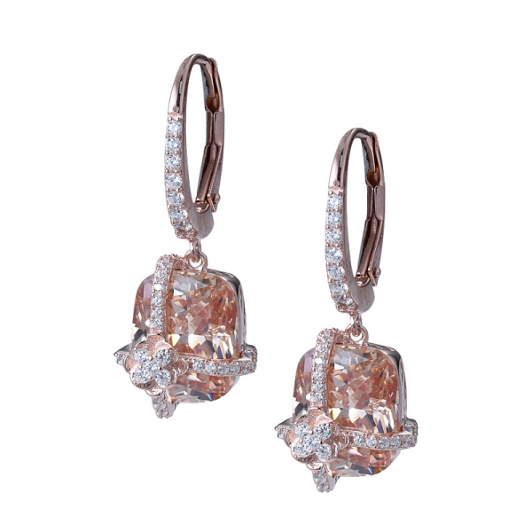 gros bijoux personnalisés 925 en argent sterling cz plaqué or rose champagne coupe coussin cz halo diamant boucle d'oreille bijoux ensemble 