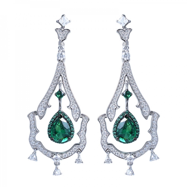 créé émeraude double goutte post luxe émeraude vert cristal fleur boucle d'oreille de mariage pour dames 