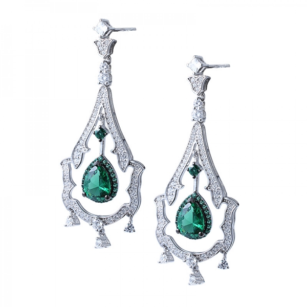 créé émeraude double goutte post luxe émeraude vert cristal fleur boucle d'oreille de mariage pour dames 