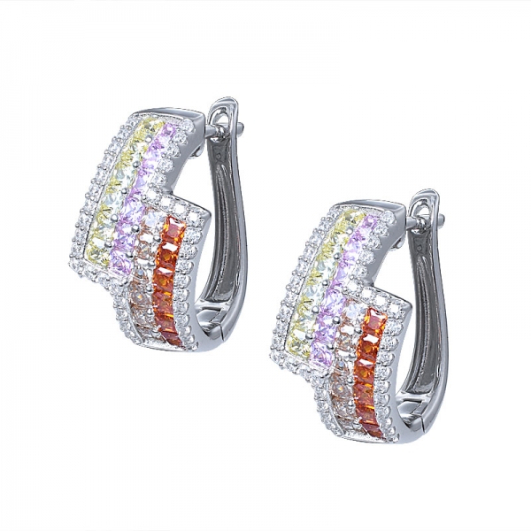 multi couleur arc-en-cz en argent boucle d'oreille ensemble de bijoux 