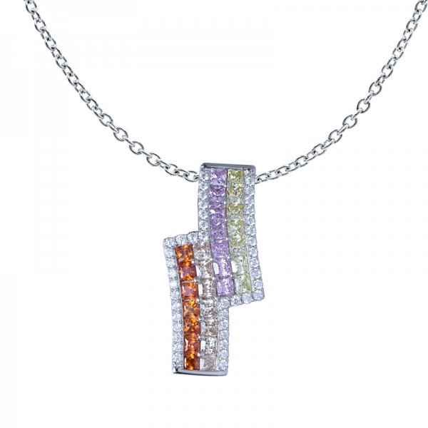 multi couleur arc-en-cz Pendentif en argent set de bijoux 