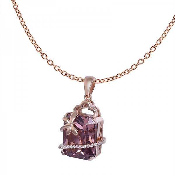 Taille princesse Rose Morganite Design Gemstone en Or Rose 14 carats libellule Pendentif Cadeaux 