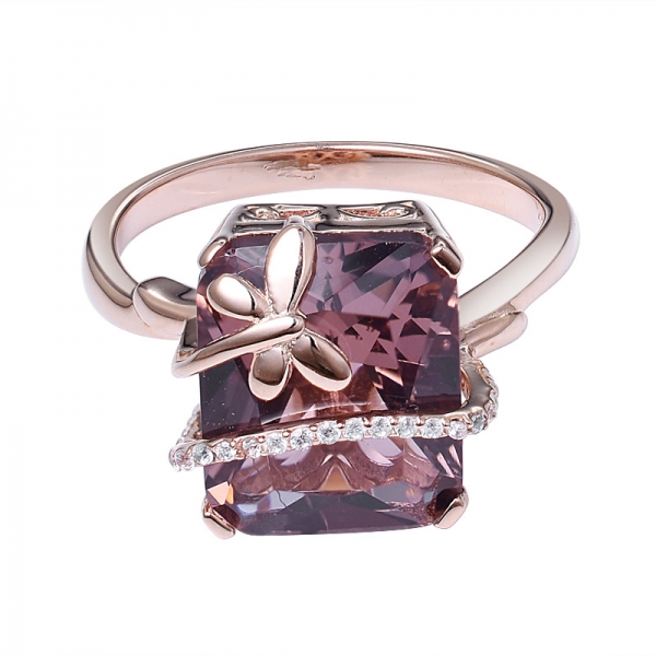 Taille princesse Rose Morganite Design Gemstone en Or Rose 14 carats libellule Collier Bague Cadeaux 