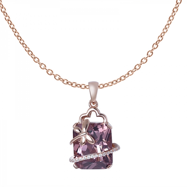 Taille princesse Rose Morganite Design Gemstone en Or Rose 14 carats libellule Pendentif Cadeaux 